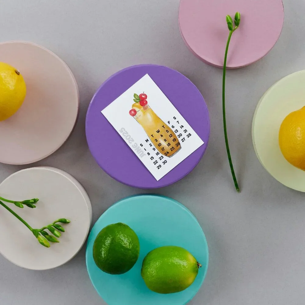 NEW 2025 Cocktails Delight Desk Calendar Print Cards - Calendar Card Refills